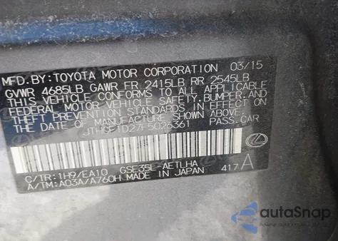 2015 Lexus Is 250 из США, поврежденный, VIN JTHCF1D27F5026361